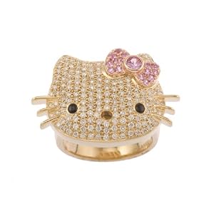 Hello Kitty by Kimora Lee Simmons Simply Kitty 18k Yellow Gold Diamond Pave with Pink Sapphire,...