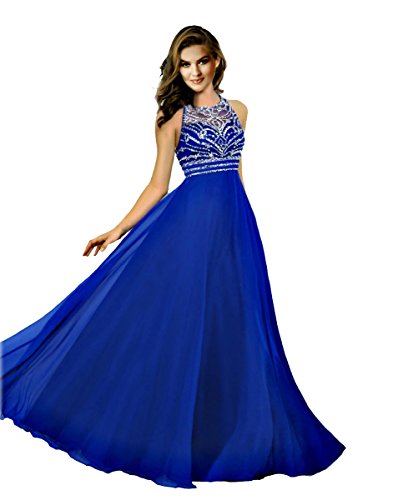 Promonline long prom dresses chiffon beaded jewel evening gowns
