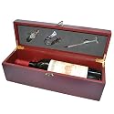4 Piece New Wooden Wine Box & Accessories Set (Includes corkscrew, bottle stopper and more!)
