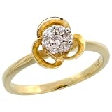 14k Gold Flower Cluster Ring, w/ 0.15 Carat Invisible Set Diamonds, 3/8 (9mm) wide