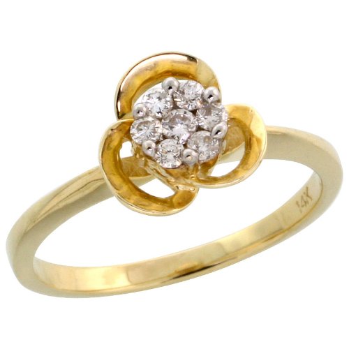 14k Gold Flower Cluster Ring, w/ 0.15 Carat Invisible Set Diamonds, 3/8 (9mm) wide