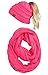 cBT-6020a-80 Messy Bun Beanie Tail Matching Scarf Set Bundle - Candy Pink