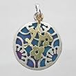 Round Cherry Blossom Pendant in Sterling Silver and Patina with Gold Fill Accent Flowers, #9173