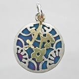 Sterling Silver Flower Pendant with Purple Patina Finish and Gold Petals, #9173