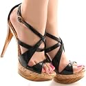 Shoehorne Women's Patent Black Strappy stilettos with cork & wood platform heel Avail in all Sizes