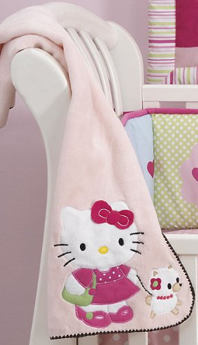 Bedtime Originals Hello Kitty and Puppy Fleece Blanket with Applique - Pink