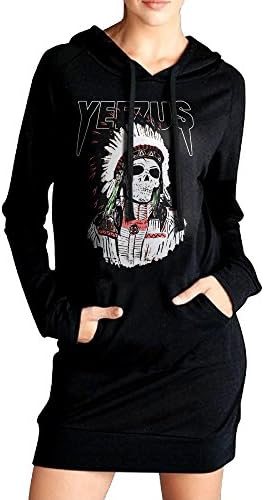 Women's Red Indian Skeleton Yeezus Tour Sweatshirts Dress Kangaroo Pocket