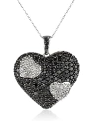 10k White Gold Black and White Heart Diamond Pendant Necklace (1 1/2 cttw, I-J Color, I2-I3 Clarity), 18"
