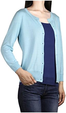 Lightweight, Soft and Comfortable Premium Women's 3/4 Sleeves Designer Cardigan (X-Large, Light Blue)