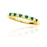 10K Yellow Gold 0.13 ct. Diamond with Alternating 0.13 ct. Emerald Anniversary Ring (Size-6)