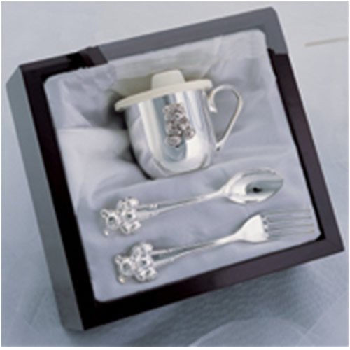 Baby's First Teddy Bear Cup, Spoon, & Fork Feeding Box Gift Set - Engravable
