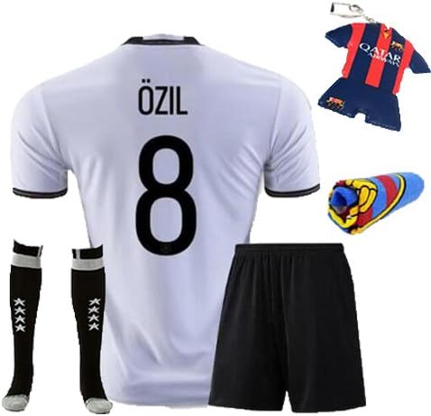 Soccer Kids 2015/2016 Germany Home Short Sleeve Kids OZIL #8 Soccer Jersey &amp; Shorts KIT &amp; Socks &amp; Key Chain &amp;Face Cloth Youth Sizes (7-8 years)