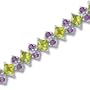 Distinctive Design 16.00 carats total weight Princess & Round Cut Peridot Amethyst Gemstone Bracelet in Sterling Silver