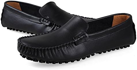 Exdream Men's Teen's Casual Leather Loafers Boat Moccasins Car Shoes Black 7.5 D(M) US