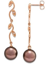 Chocolate Tahitian Pearl Earrings with Diamonds in 14K Rose Gold (9-10mm)