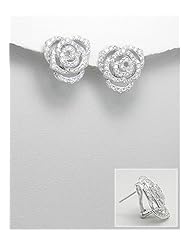 Flower CZ Earrings In 92.5 Sterling Silver