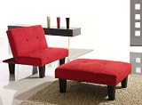 Red Microfiber With Adjustable Back Klik Klak Chair and Ottoman Futon Bed Sleeper