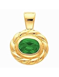 18K Yellow Gold Oval Cut Chatham Created Emerald Pendant -- LIFETIME WARRANTY
