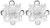 Image of Silver Ladies E3573 Sq Clawset Cubic Zirconia Stud Earrings