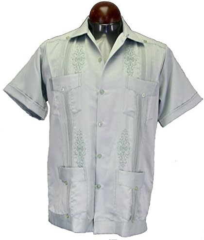 Guayabera Mens Authentic Western Mexican Wedding Shirt Copacabana Yucatan Gray (L)