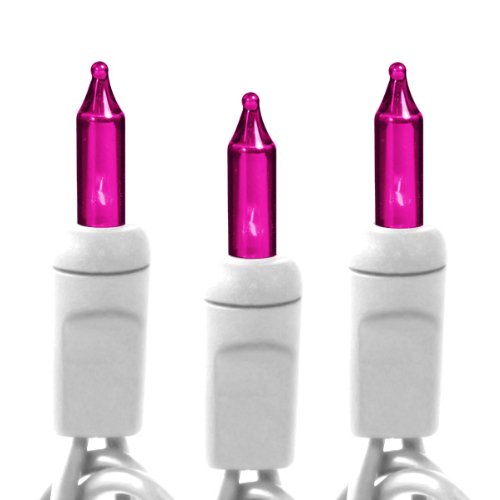 (50) Bulbs - Pink Mini Christmas Lights - Length 14 ft. - Bulb Spacing 3 in. - White Wire - 120V