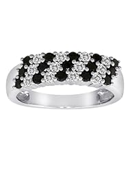 10K White Gold 0.66 Cttw Black and White Diamond Ring, Size 7