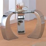 720057 Custer Contemporary Metal End Table with Round Glass Top by