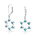 Created Blue Opal Religious Judaica Magen Hanukkah Star Of David Leverback Dangle Earrings For Women Teens Bat Mitzvah .925 Sterling Silver