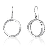 Sophisticated Illusion: Sterling Silver Designer Inspired Linked Circles Fishhook Earrings with CZ Diamonds