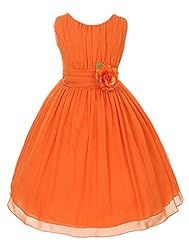 Girls Tea Length Lace-Up Chiffon Flower-Girl Dress  With a Sash 