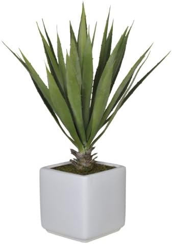 Artificial Baby Yucca In White Cube Ceramic Vase