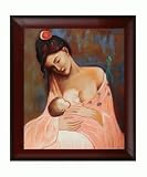 Art Reproduction Oil Painting - Picasso Paintings: Maternity (Artist Interpretation) with Oxblood Scoop - Deep Red Finish with Concave Detail - 27 X 31 - Hand Painted Framed Canvas Art