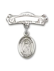 Sterling Silver Baby Badge with St. Grace Charm and Arched Polished Badge Pin