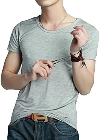 Men's Solid Pure Color Round Collar Short-sleeved T-shirt Modal Bottoming Shirt Gray XXXL