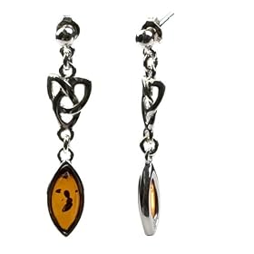 Sterling Silver Honey Amber Celtic Earrings