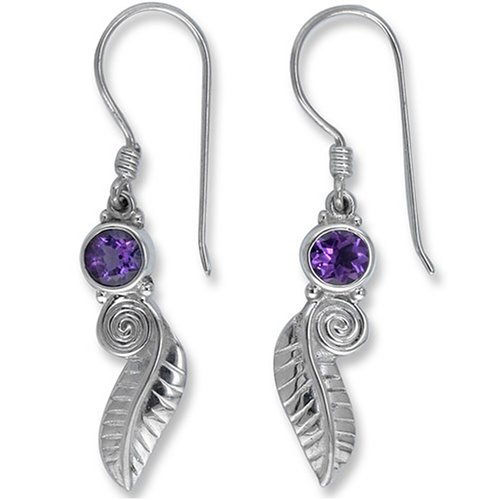 Childrens Toyshop  Jewelry : Sterling Silver Leaf w/ Amethyst Dangle Earrings by Sajen