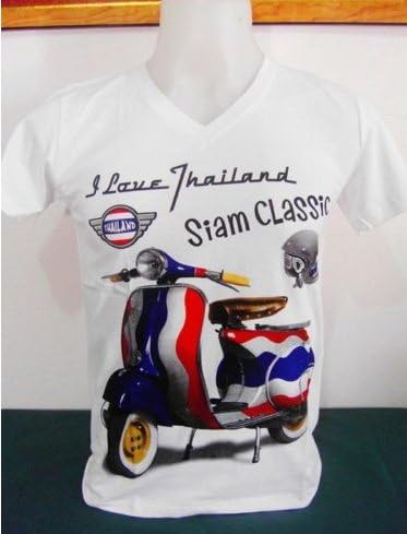 Men's White T-shirts V neck Siam Classic Vespa Size S,M,L Free shipping # 463