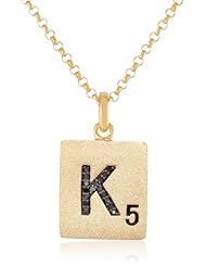 Scrabble 925 Yellow Gold Plated 0.051ct Diamond Initial K Pendant Necklace, 18"