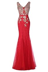 V-neck Tulle Lace Applique Mermaid Evening Dress/Prom Dress/Party Dress 