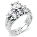 Sterling Silver Cubic Zirconia CZ Wedding Engagement Ring Set