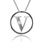 Sterling Silver Alphabet Initial Letter V Diamond Pendant Necklace (HI, SI-I, 0.05 carat) - All 26 Letters Available