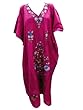 Boho Long Dress Floral Embroidered Magenta Kaftan Dresses for Womens Free Size