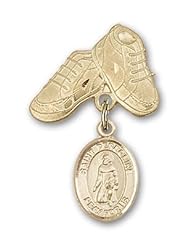 14K Gold Baby Badge with St. Peregrine Laziosi Charm and Baby Boots Pin