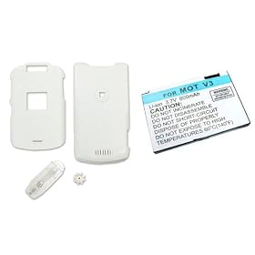 PCMICROSTORE Brand AT&T Cingular Motorola MOTORAZR Razr V3xx Snap-On Solid White Crystal Case Cover with Removable Belt Clip - Bundle with Non-OEM 3.7v 800 mAh Lithium Li-ion Replacement Battery