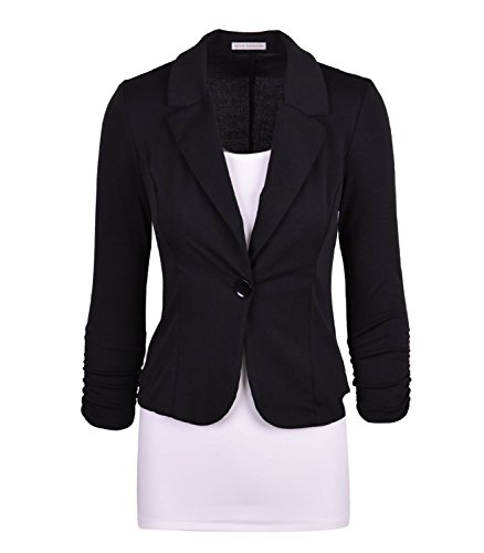 Enlishop Women's 3/4 Sleeve One Button Casual Work Office Blazer Jacket