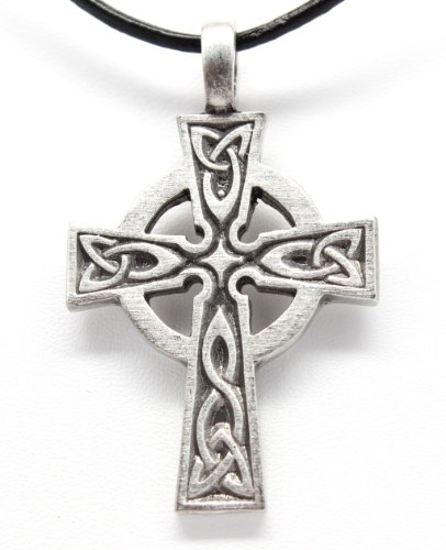 Pewter celtic cross irish scottish wales pendant on leather neckl…