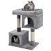 Feandrea Cat Tree, 33.1-Inch Cat Tower, Plush Condo for Large Cats up to 16 lb, Large Perch, 2 Caves, Scratching Post, Light Gray UPCT61W
