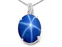 3.01 cttw 14k Gold Lab Created Oval Star Sapphire and Diamond Pendant - 14kt White Gold