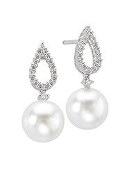 Elegance Pearl Collection 14kt White Gold Pearl And Diamond Earrings