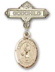 14K Gold Baby Badge with St. Genesius of Rome Charm and Godchild Badge Pin
